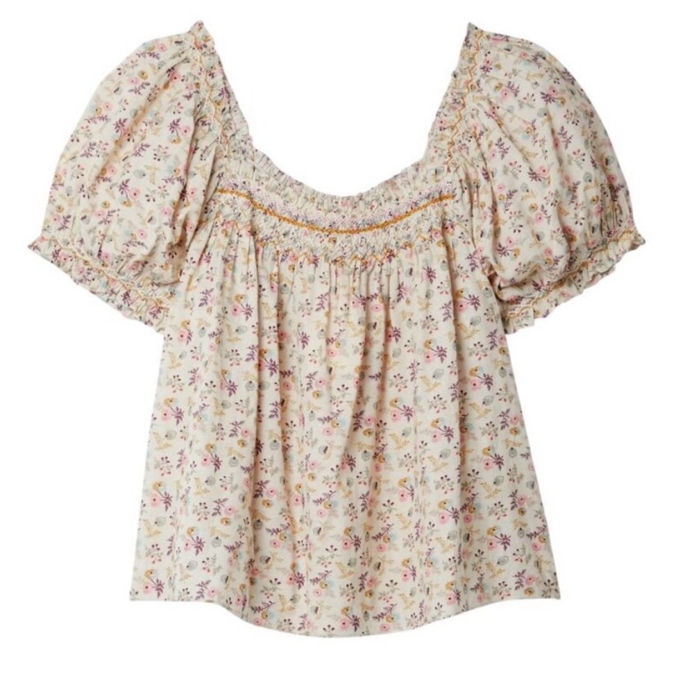 DOEN Portia Embroidered Puff Sleeve Top in Feathered Floral - Size Large - Picture 3 of 7